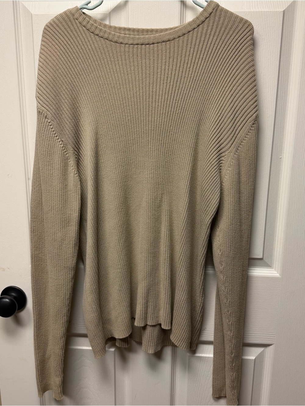 Beige Ribbed Crewneck Sweater